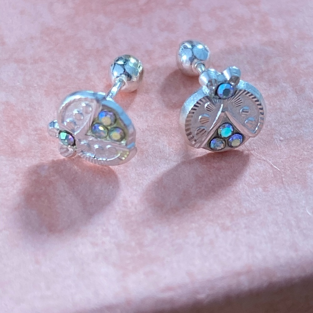 (S925) Sterling Silver Ladybug Earrings